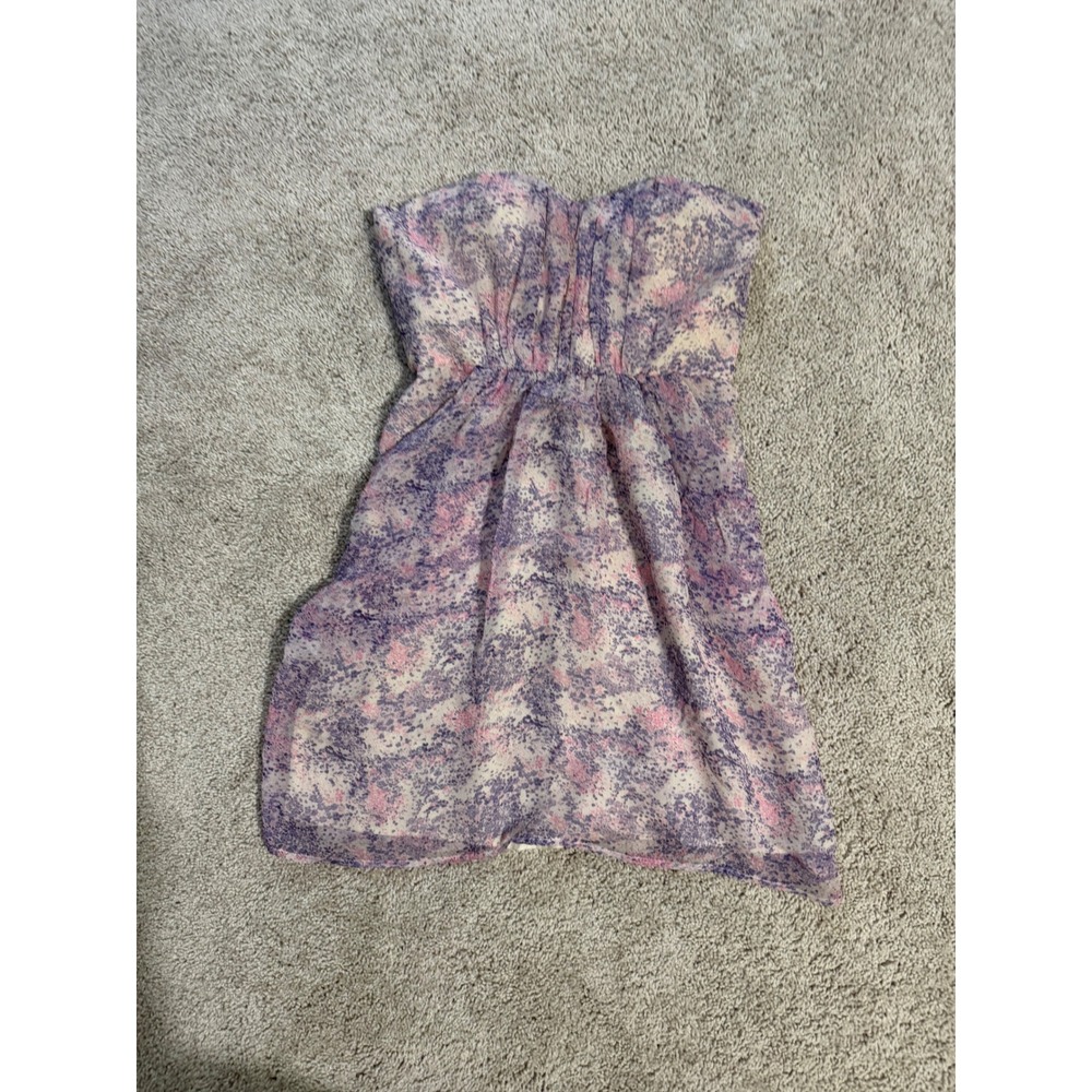 Twelfth Street by Cynthia Vincent Silk Strapless Dress Purple Pink Print Size 2